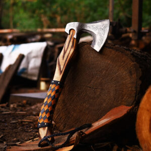 High Quality Handmade High Carbon Steel Axe Head Hatchet Axes Hand Forged Beautiful Pattern With Leather Sheath