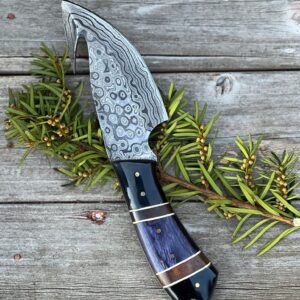 Gut Hook Knife Buffalo Horn Handle Crafted From Damascus Steel