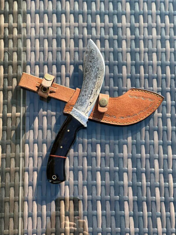Kukri Knife With Buffalo Horn Handle Forged From Damascus Steel