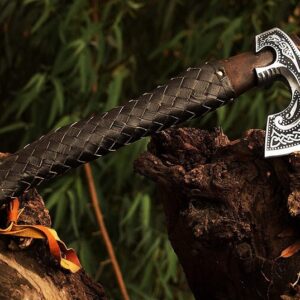 Hatchet Tomahawk Carbon Steel-Wood Handle Axe With Leather .