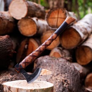 Viking Ragnar Forged Steel Axe Leather-Clad Rose Wood Handle .