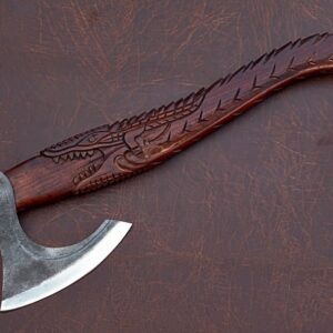 Premium Engraved Viking Axe Carbon Steel Blade With Ash-Wood .