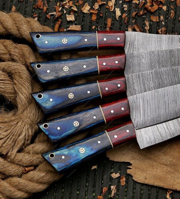 Handcrafted Damascus Steel Chef Set With Resin-Sheath Handle .