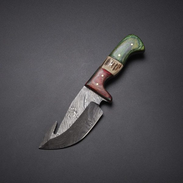 Gut Hook Damascus Hunting Knife Stag Horn & Pukka Wood Grip .