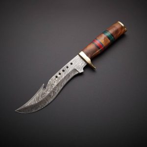 Damascus Steel Hunting Bowie Knife With Rose-wood Handle .