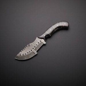 Tactical Damascus Steel Tracker Knife With Black Bull Horn Handle