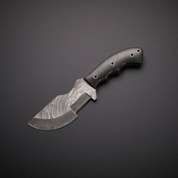 Damascus Steel Survival Tracker knife With Black Micarta Handle .