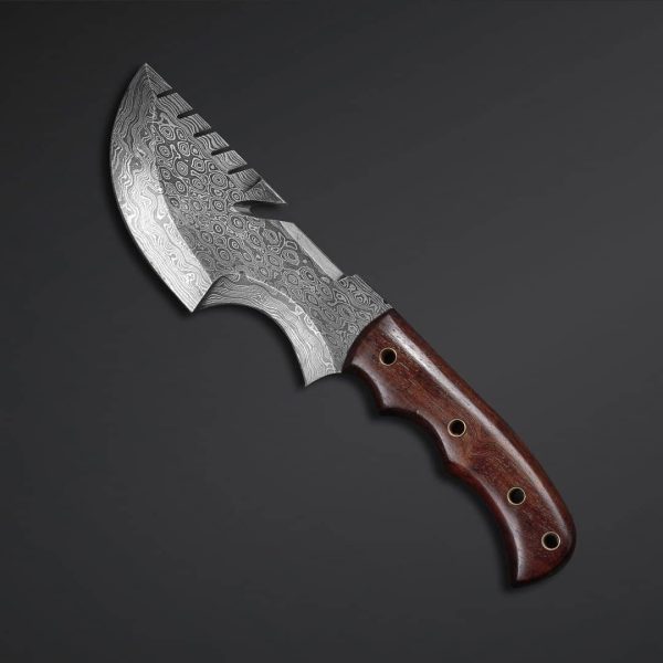 Flat Grind Blade Damascus Steel Tracker Knife & Rose Wood Grip .