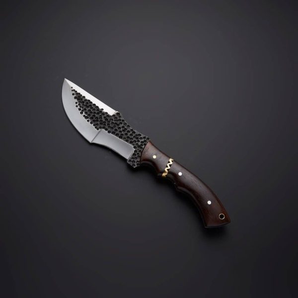 Carbon Steel Scalloped Textured Blade Tracker Knife Wood Handle